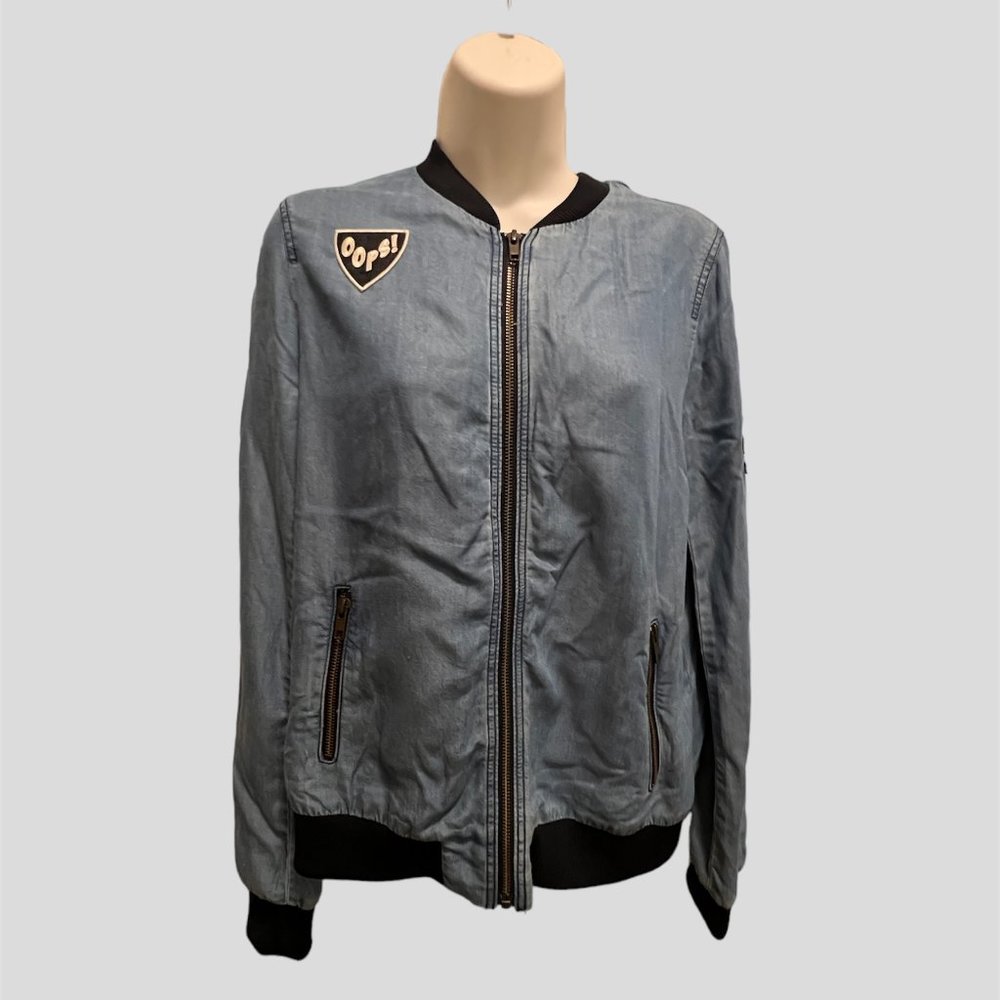 Zara basic blue denim jacket with patches size small